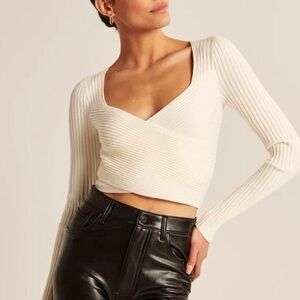 Abercrombie & Fitch Cream Ribbed Wrap Crop Top